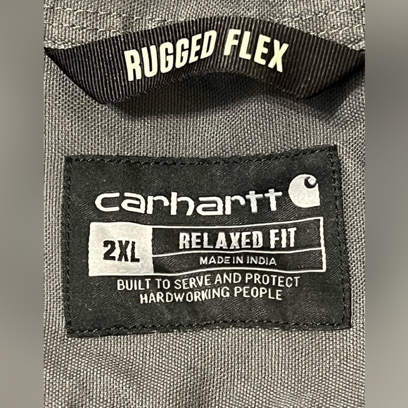 CARHARTT RUGGED FLEX RELAX FIT MENS GRAY HEAVY COTTON BUTTON UP SHIRT XXL. #162 - Picture 3 of 5